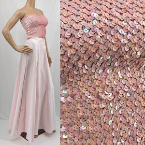 Vintage 1990s Y2K Moda Internationl Prom Dress Tube Top Sequins Pink 2 Piece